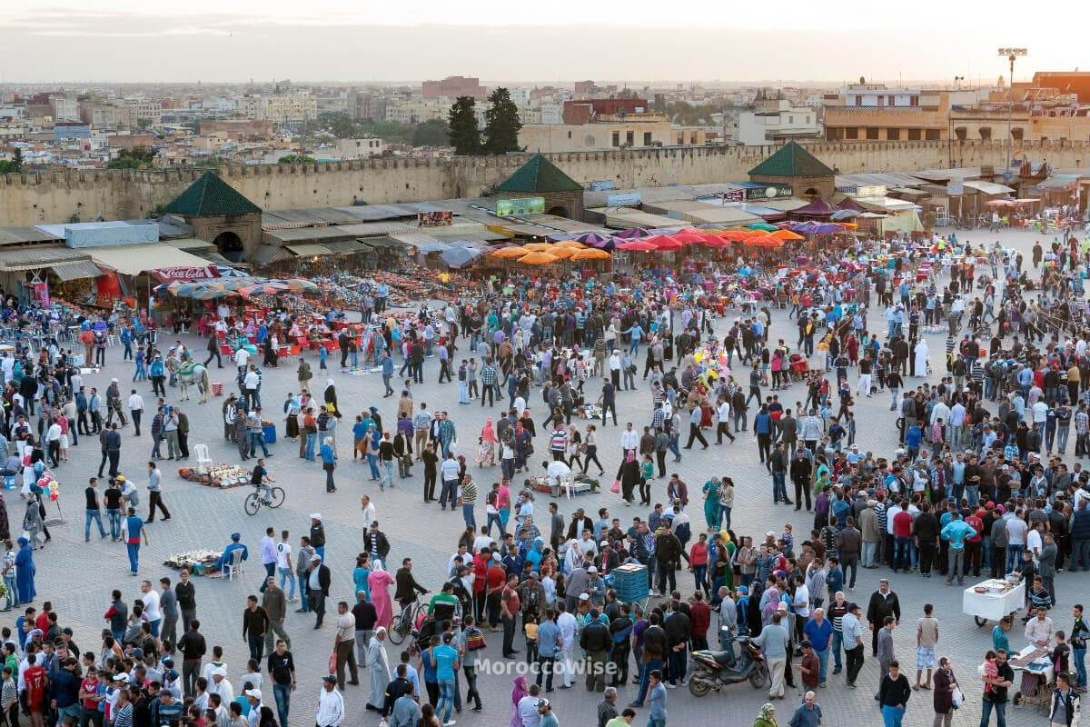 The bustling Place el-Hedim in front of Meknes's medina