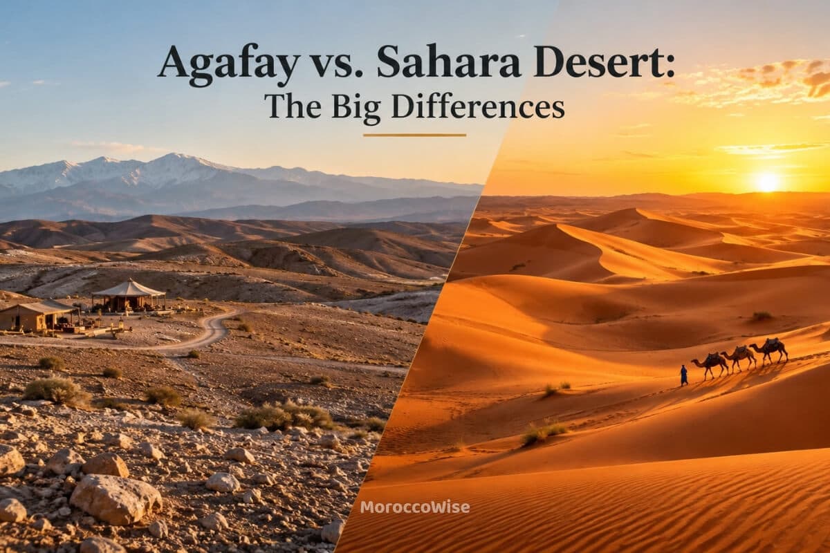 Agafay and Sahara desert landscapes in Morocco