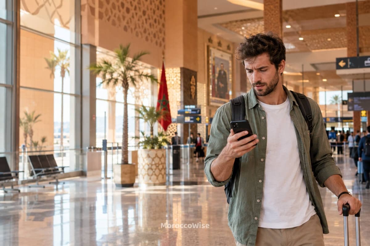 Travelers arriving at Marrakech Menara Airport and connecting to the internet